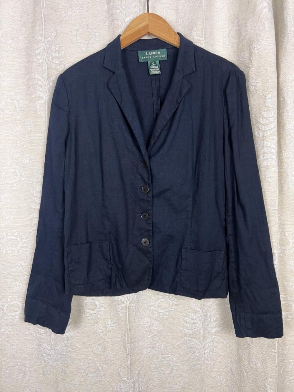 Stretch linen shacket inky blue blazer Lauren Ralph Lauren lagenlook jacket 12